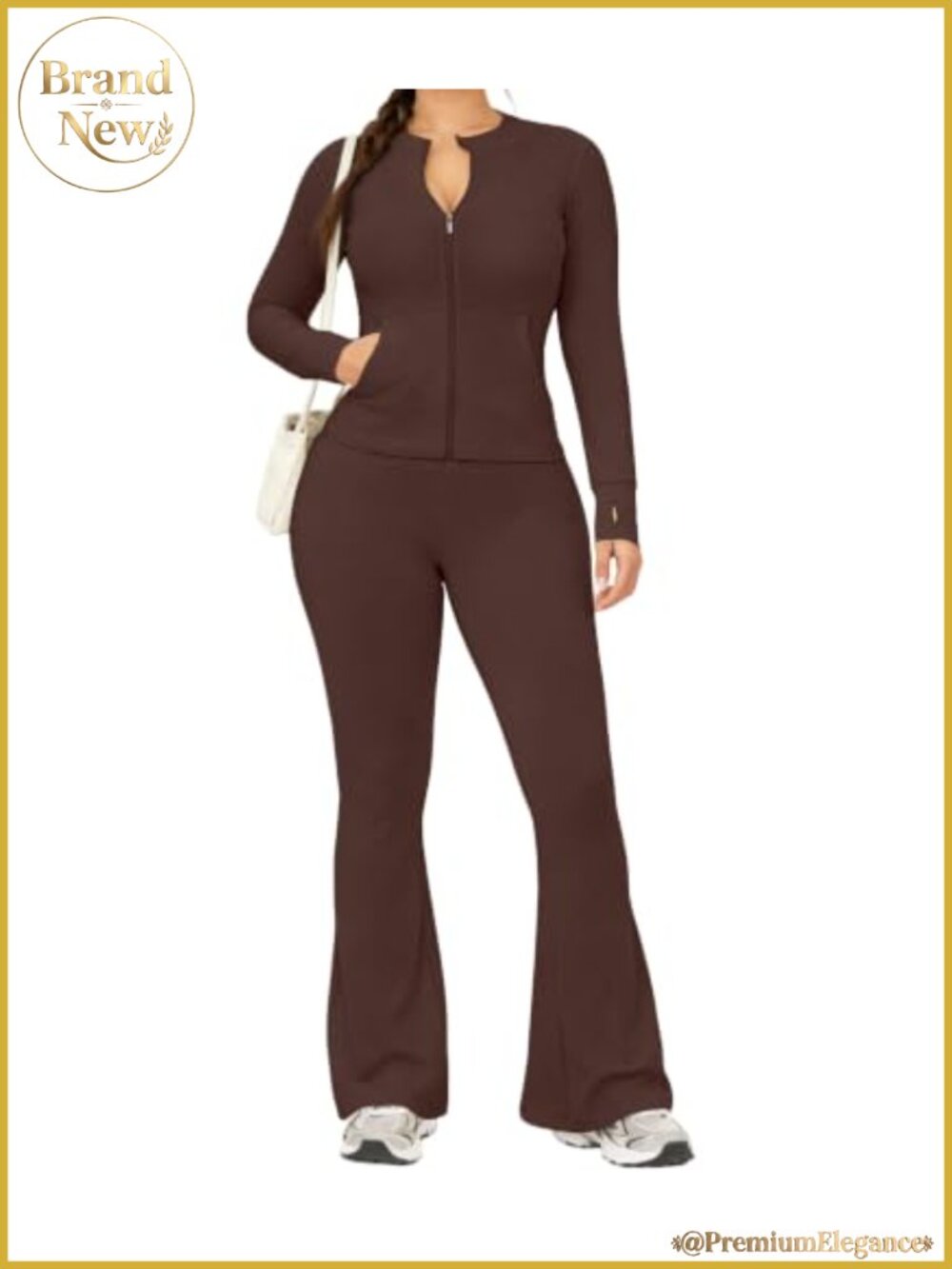 Women's 2 Piece Tracksuit Set Zip Jacket & Flare Leggings Ankle Length